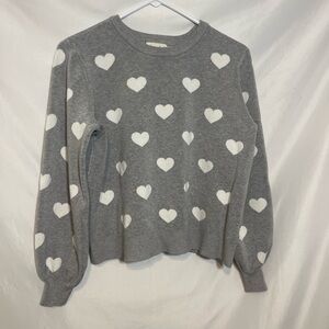 Marled Gray Valentines Sweater with White Heart Design